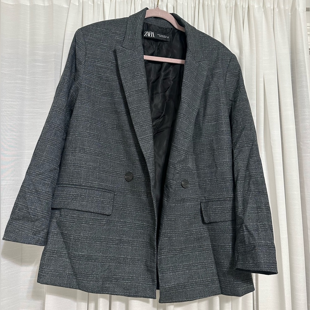 Zara Dark Grey Plaid Blazer